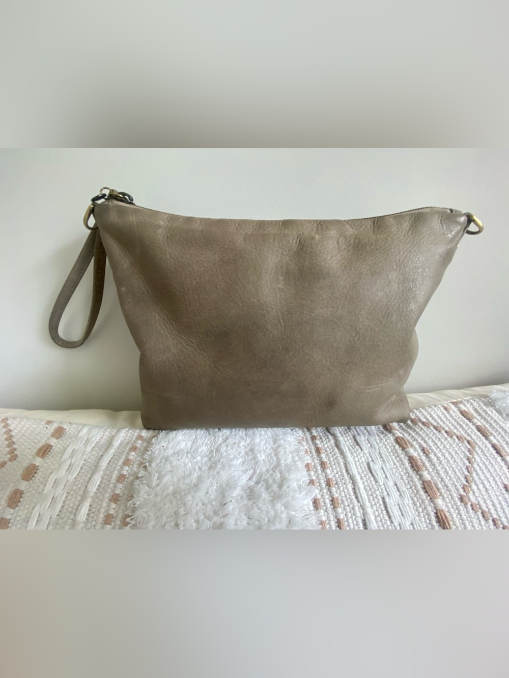 HOBO Taupe Leather Wristlet Clutch